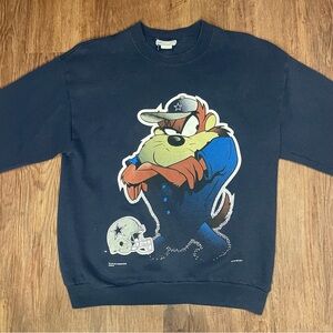 Vintage 1997 Warner Bros Taz Dallas Cowboys NFL Crewneck Sweatshirt Size Large